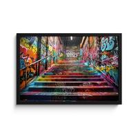 POSTER MIT RAHMENGERAHMTES BILD Treppe - Graffiti - Farben - Kunst 60x40 cm - Multicolor, Papier (60/40cm) - MuchoWow