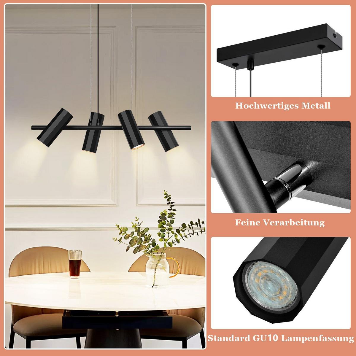 PENDELLEUCHTE Stärke 4-flammig 66/6/170 cm - Schwarz, Metall (66/6/170cm) - Nettlife