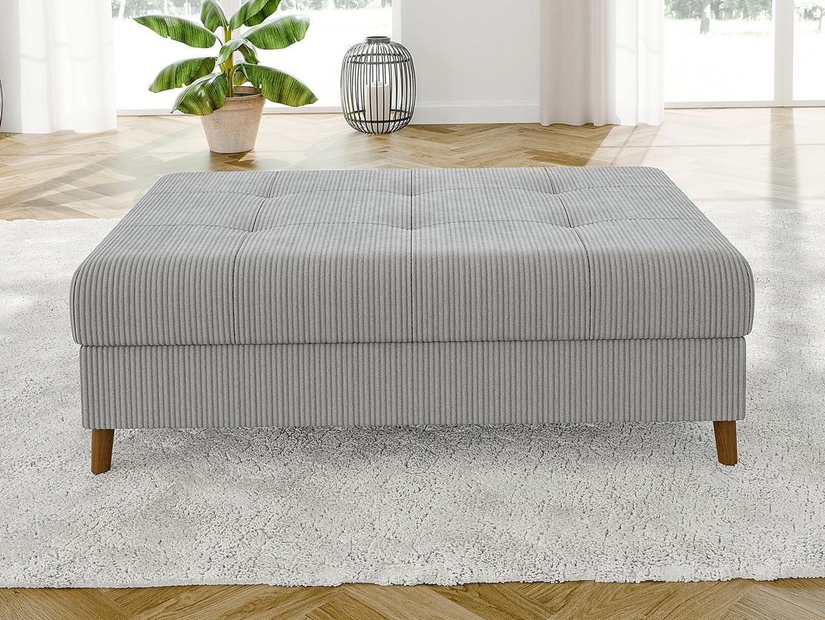 ECKSOFA inkl. Hocker Alma Hellgrau Cord - Ottomane rechts - Hellgrau/Braun, Holz/Textil (231/161cm) - S-Style Möbel