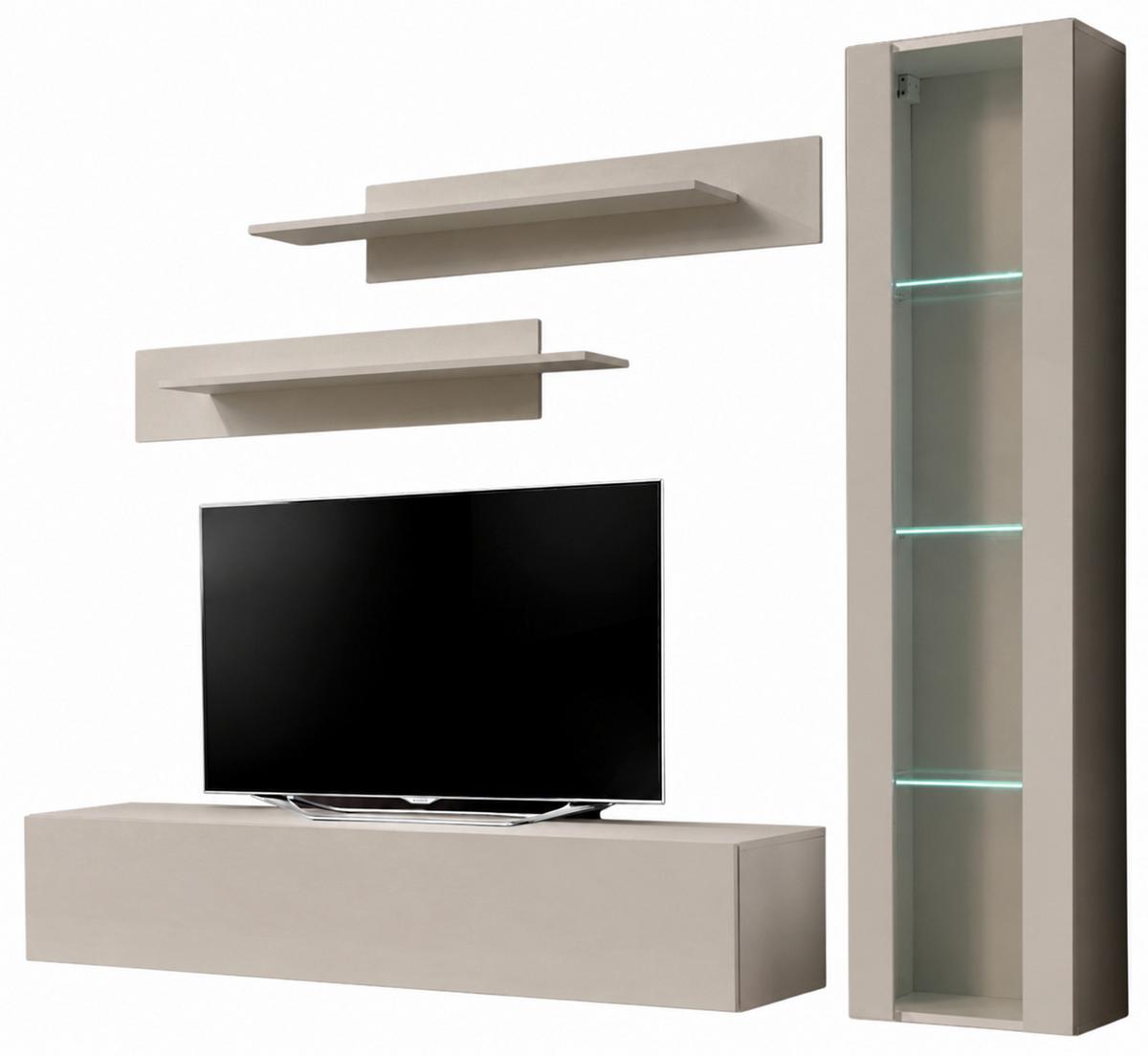WOHNWAND Kaschmir 210 cm 4-teilig hängend, Anbauwand mit LED-Beleuchtung - Kaschmir, Glas/Holzwerkstoff (210/170/40cm) - Inn.Furn