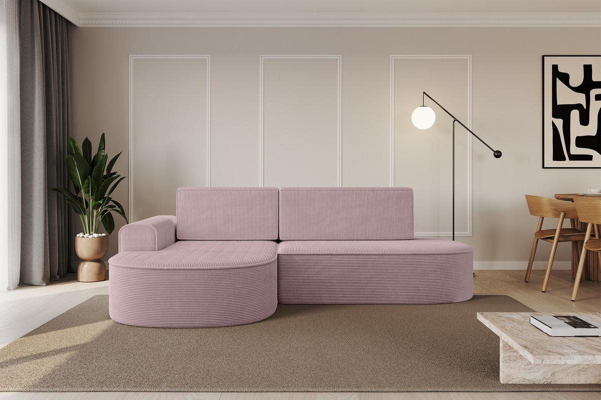 ECKSOFA mit Schlaffunktion und Bettkasten Ottomane Links MARI-L1-S - 283x167x73 cm Rosa Cord - Schwarz/Rosa, Holzwerkstoff/Kunststoff (283/167cm) - ALTDECOR