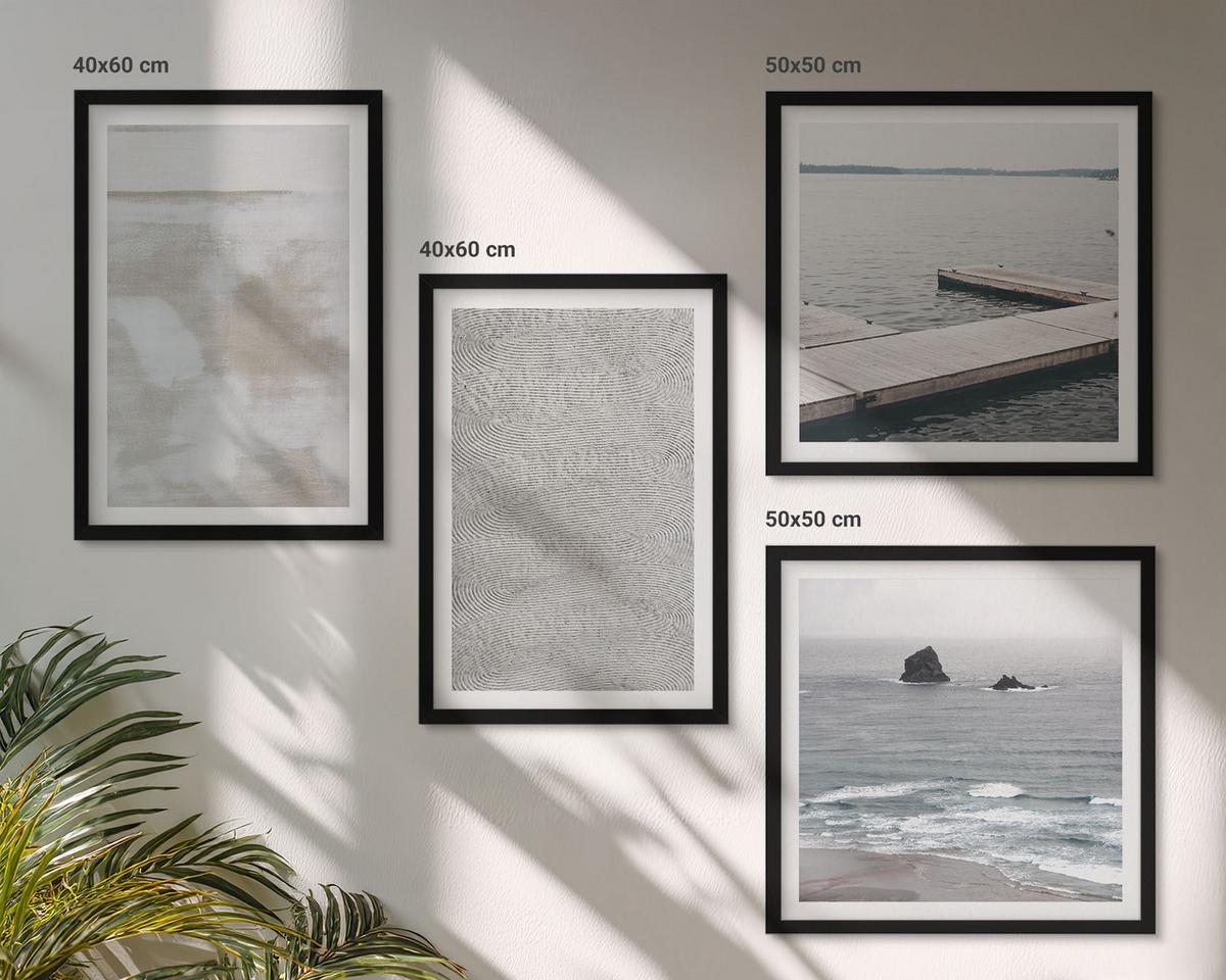 BILDER SET 4er Set - 50x50 cm & 40x60 cm Schwarzer Rahmen - Abstraktes Design, moderne Texturen - Schwarz, Kunststoff (50/50cm) - TULUP
