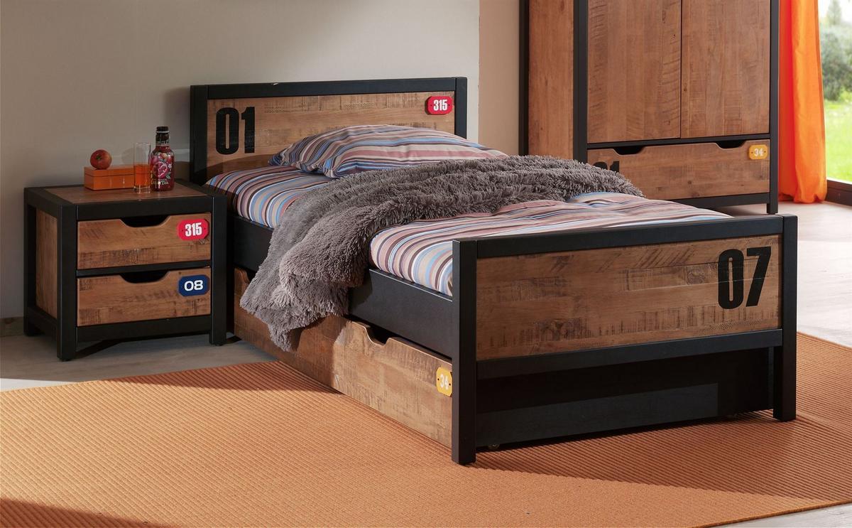KINDERZIMMER Set komplett Kameko 1 Massivholz+MDF Schwarz/Cognac - Cognac/Schwarz, Holz (210/75/110cm) - 58aufmkessel