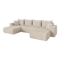 WOHNLANDSCHAFT mit Schlaffunktion und Bettkasten MILA-U 378x194x86 Beige Cord - Beige/Schwarz, Holzwerkstoff/Kunststoff (378/86/194cm) - ALTDECOR
