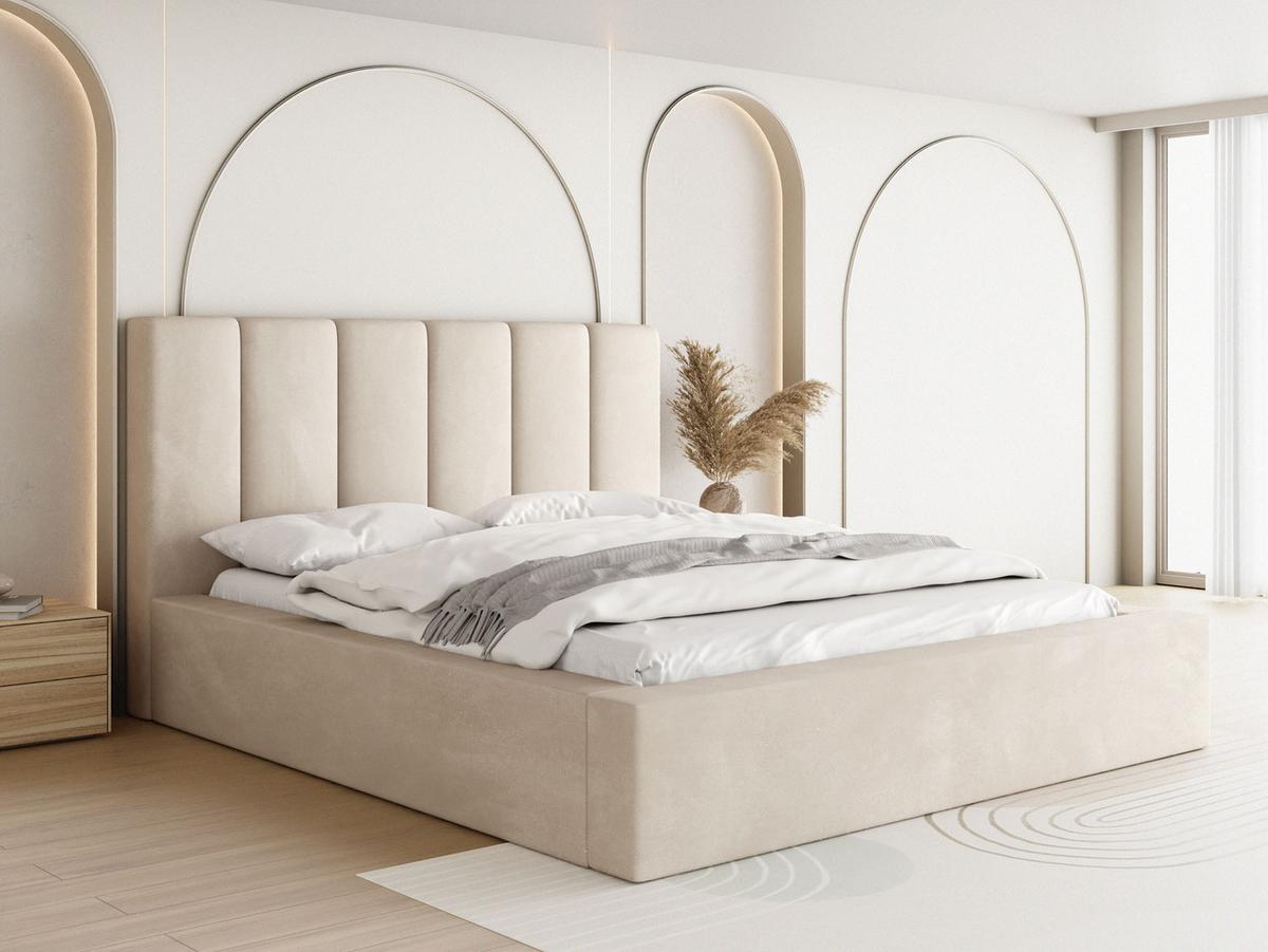 POLSTERBETT Amira mit Bettkasten, Creme Samt 120x200 cm - Beige/Birkefarben, Holzwerkstoff/Kunststoff (120/200cm) - WFL GROUP