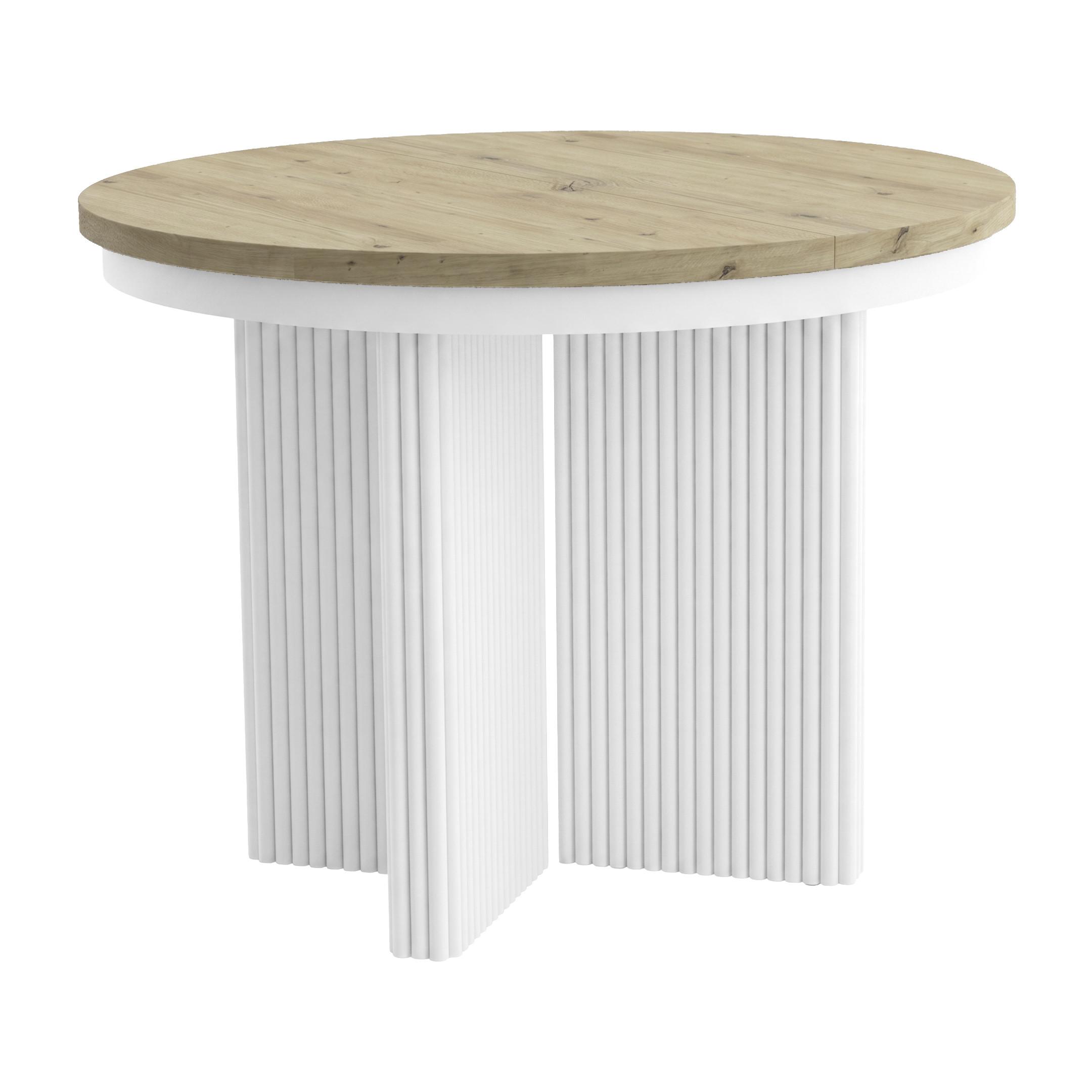 ESSTISCH Prestige runder Design-Tisch, ausziehbar Ø 100–180 cm, Eiche artisan+Weiß - Eichefarben/Weiß, Metall (100/100/77cm) - Beautysofa