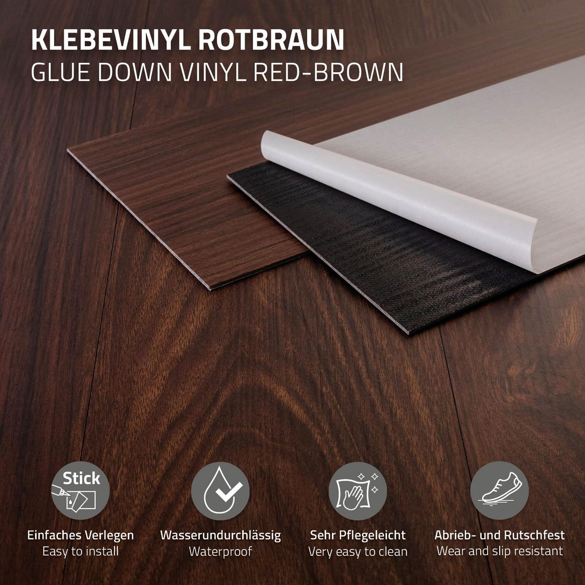 VINYLBODEN selbstklebend 11,15m²/80 Dielen Rot-Braun Nuss - Dunkelbraun, Kunststoff (91.5/15.3/0.2cm) - ML-DESIGN