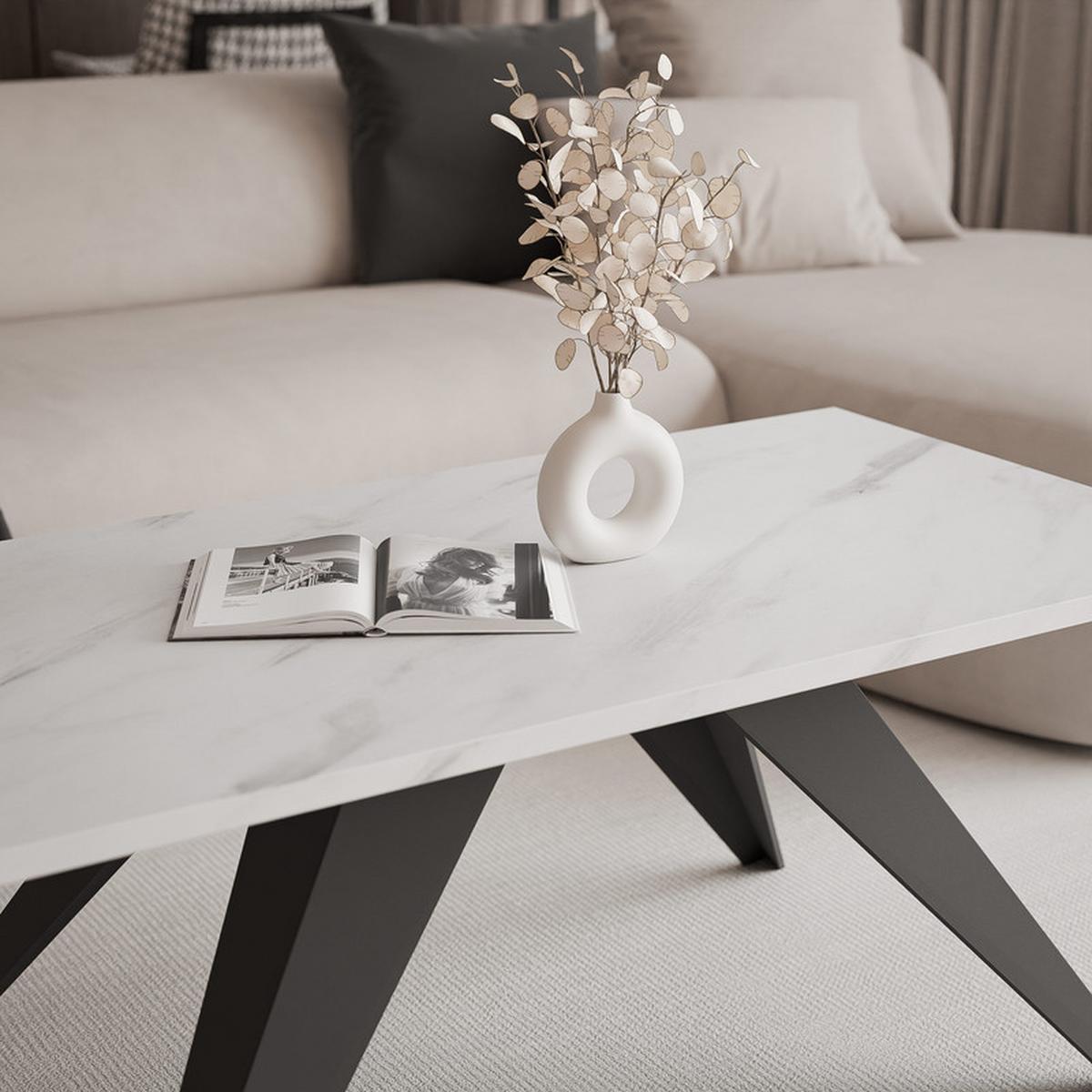 COUCHTISCH AIRA 120/60/48 cm Rechteckig, Schwarz/Bianco - Perlmutt/Schwarz, Metall (60/120/48cm) - Idohome