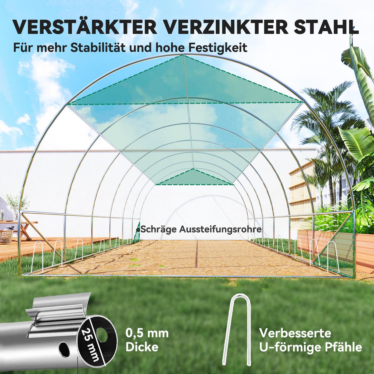 FOLIENTUNNEL, 600L x 300B x 198H cm - Grün, Kunststoff (300/198/600cm) - Outsunny