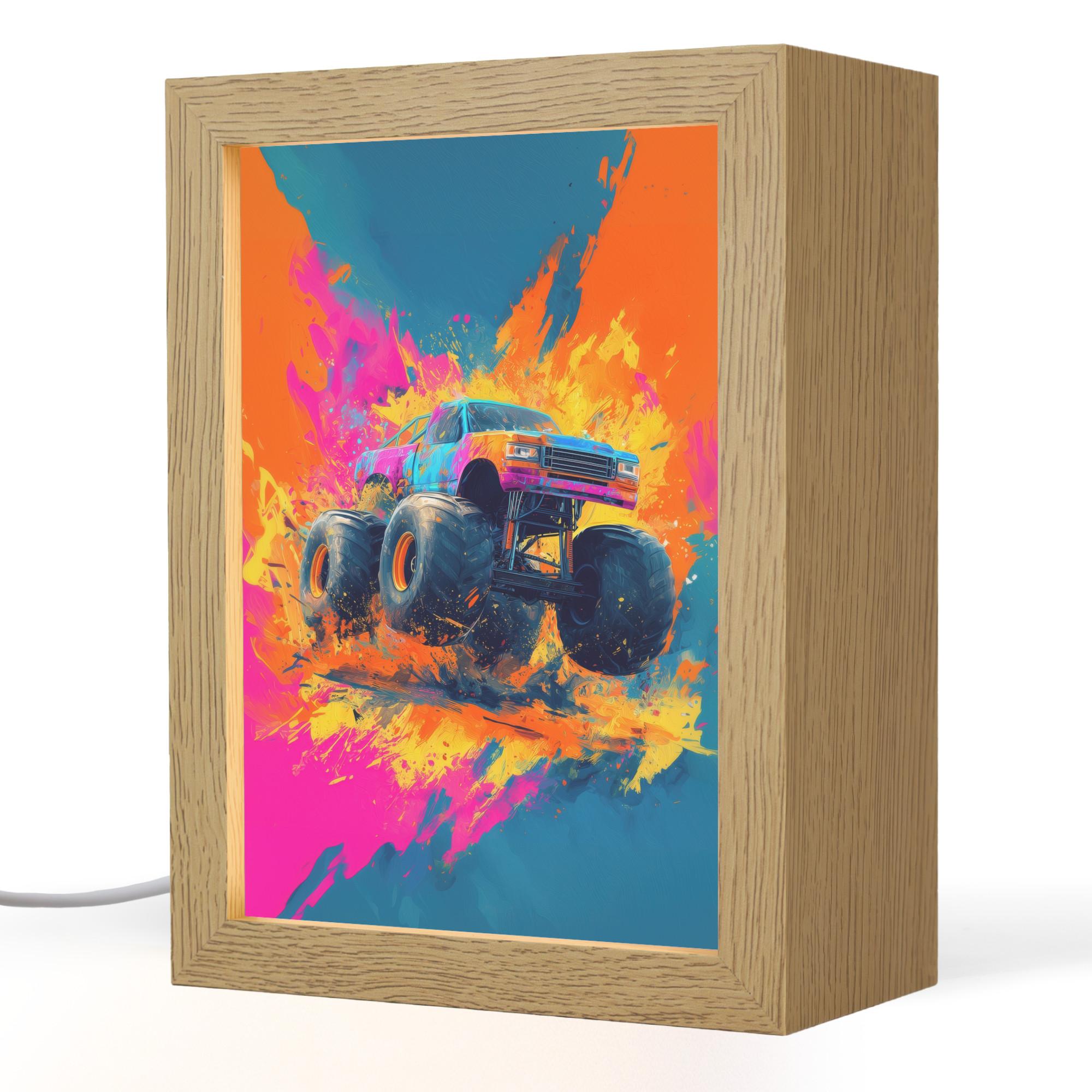 NACHTTISCHLAMPE Monstertruck - Abstrakt - Farbspritzer - Farbenfroh 15x20 cm - Pink, Holzwerkstoff (8/15/20cm) - OnlyWow