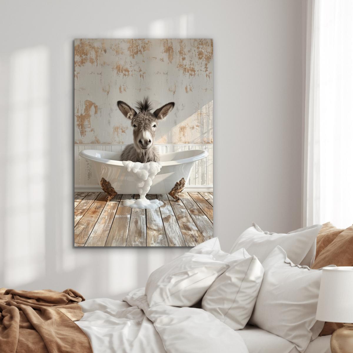 METALLBILD Esel - Tiere - Badewanne - Schaumstoff 80x120 cm - Weiß, Metall (80/120cm) - MuchoWow