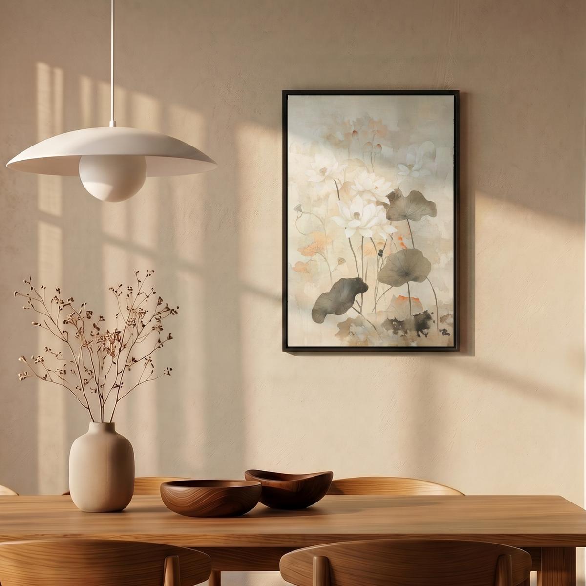 LEINWAND Bilder mit Rahmen - Blumen - Japandi - Wabi sabi - 40x60 - Sandfarben, Textil (40/60cm) - MuchoWow