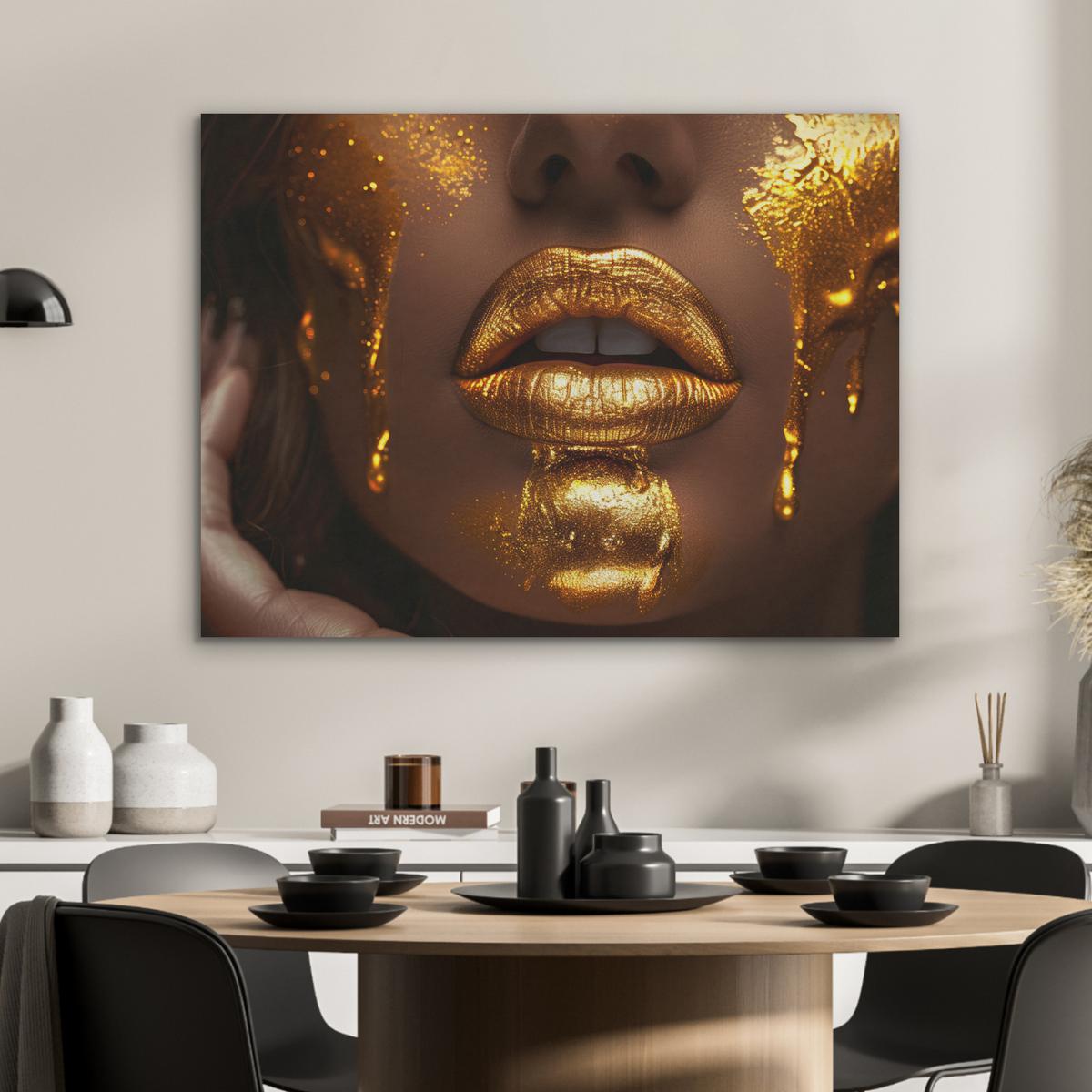 AKUSTIKBILD Frau - Gold - Luxus - Porträt Gemälde 80x60 cm - Goldfarben, Kunststoff (80/60/0.9cm) - MuchoWow