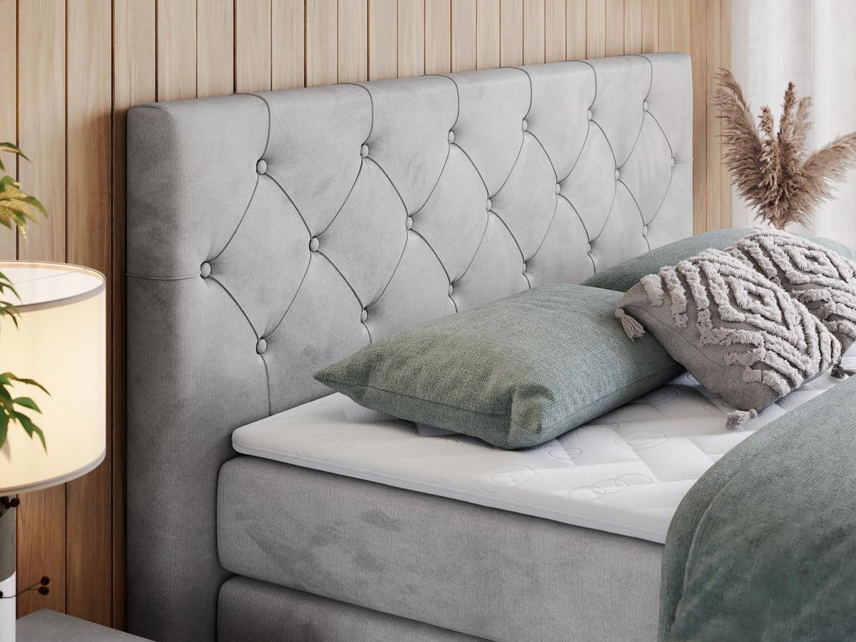 BOXSPRINGBETT KING VELEN 120/200 Hellgrau Velvet - H4 - Hellgrau, Holz/Textil (120/200cm) - MKS