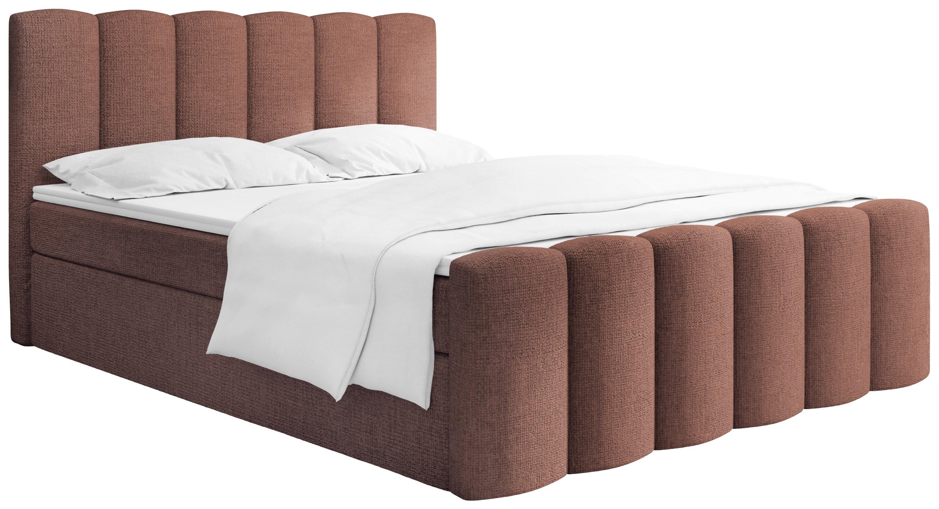 BOXBETT Serenity mit Bettkasten, Terrakotta Chenille 200x200 cm – inkl. H4 Taschenfederkern Matratze & Foam Topper - Terracotta/Schwarz, Holz/Holzwerkstoff (200/200cm) - WFL GROUP