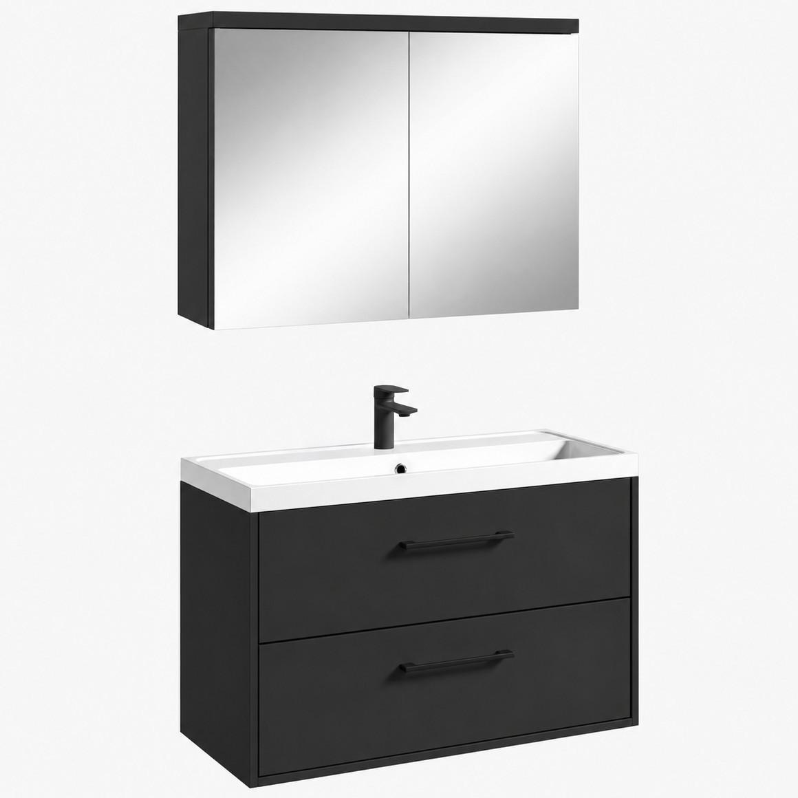 BADMÖBEL-SET Florence 2 Teile Matt Schwarz - 80 x 40 x 51 cm - Schwarz, Holz (80/51/40cm) - Badplaats