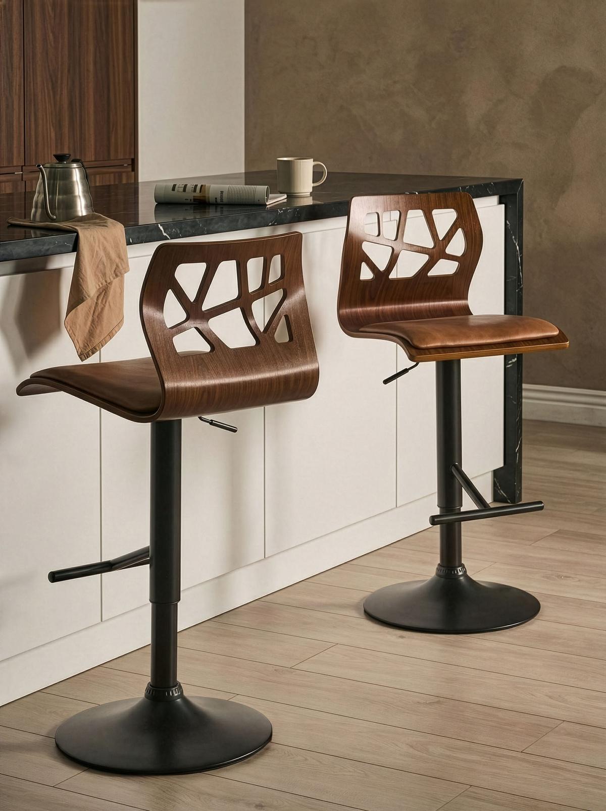 BARSTUHL 2er-Set Kunstleder Braun/Schwarz Petersburg - Schwarz/Braun, Holzwerkstoff/Metall (42/95/42cm) - Beliani