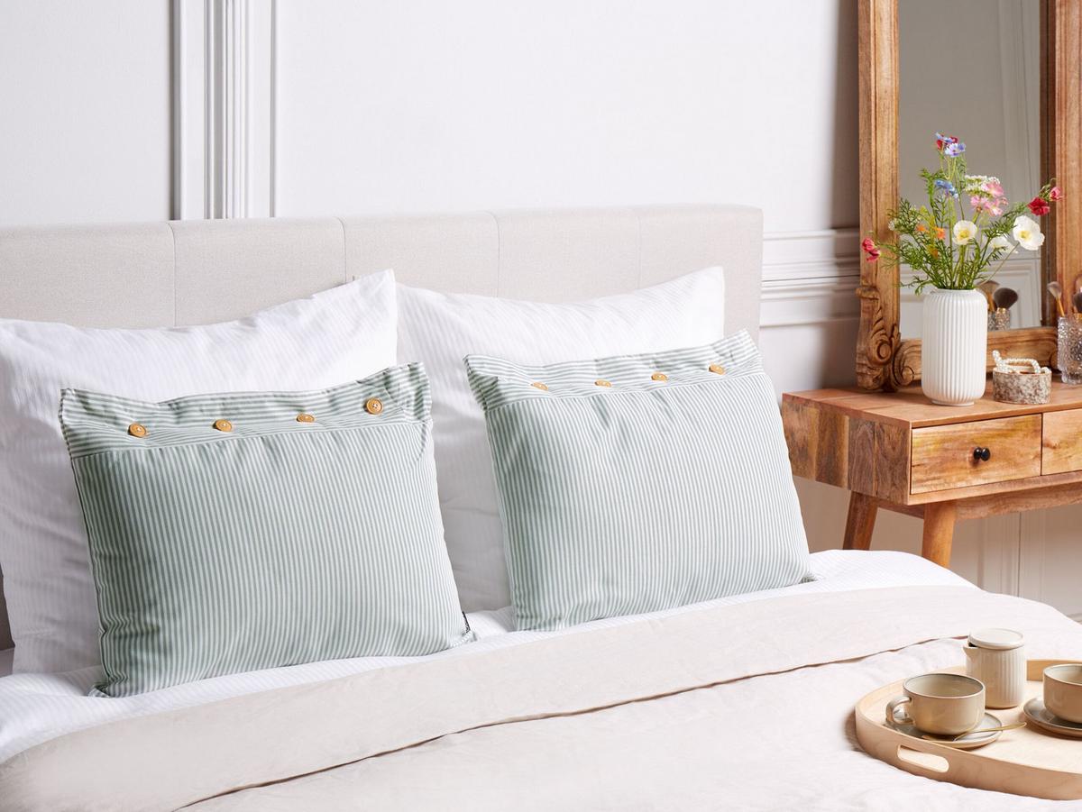 DEKOKISSEN 2er-Set Mintgrün 40/60 cm Sebrine - Weiß/Braun, Textil (60/40cm) - Beliani