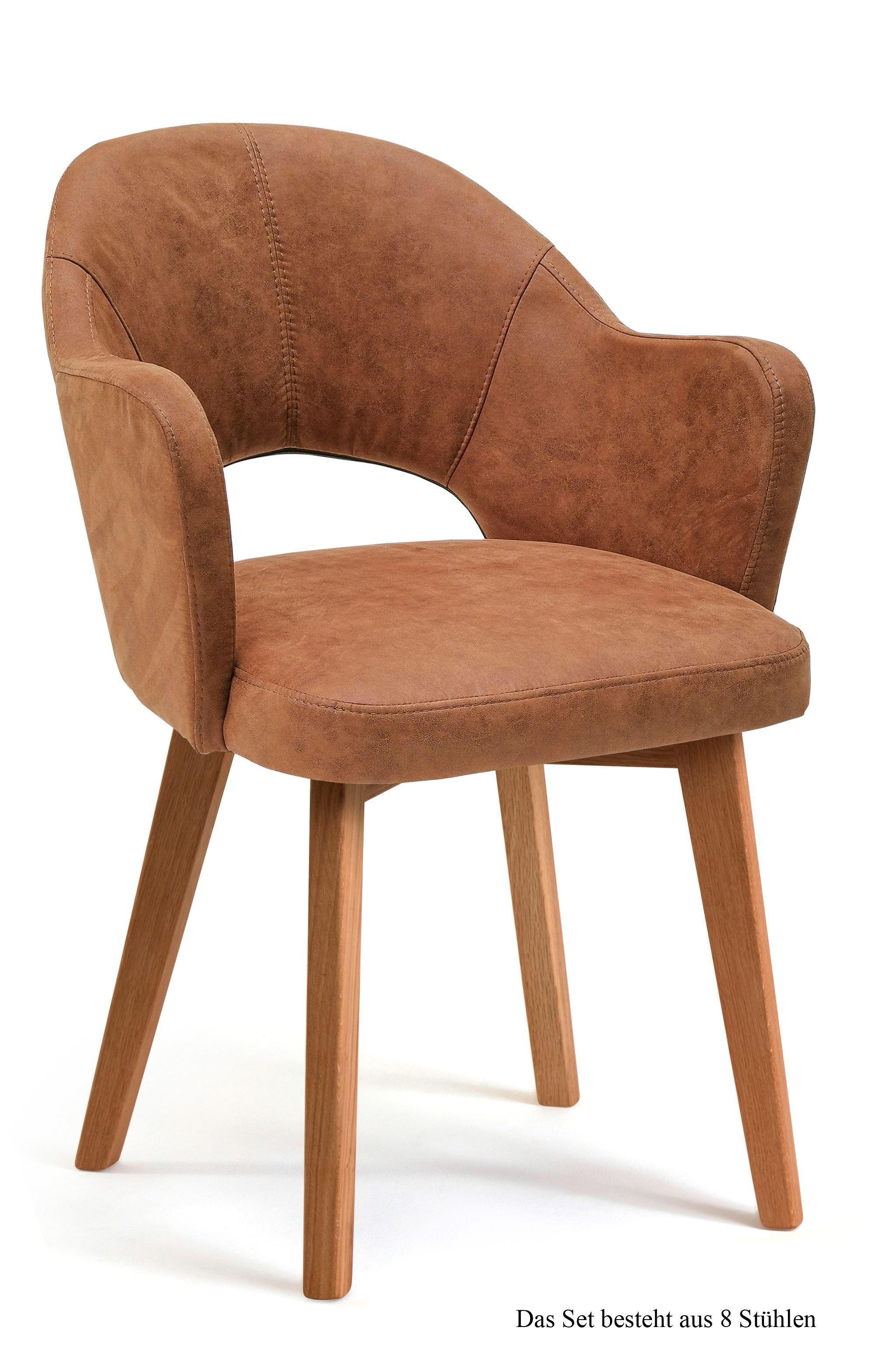 ARMLEHNSTUHL (8er-Set) Darsie 59x87x61 Eiche geölt/Cognac - Cognac/Eichefarben, Kunststoff (61/87/59cm) - 58aufmkessel