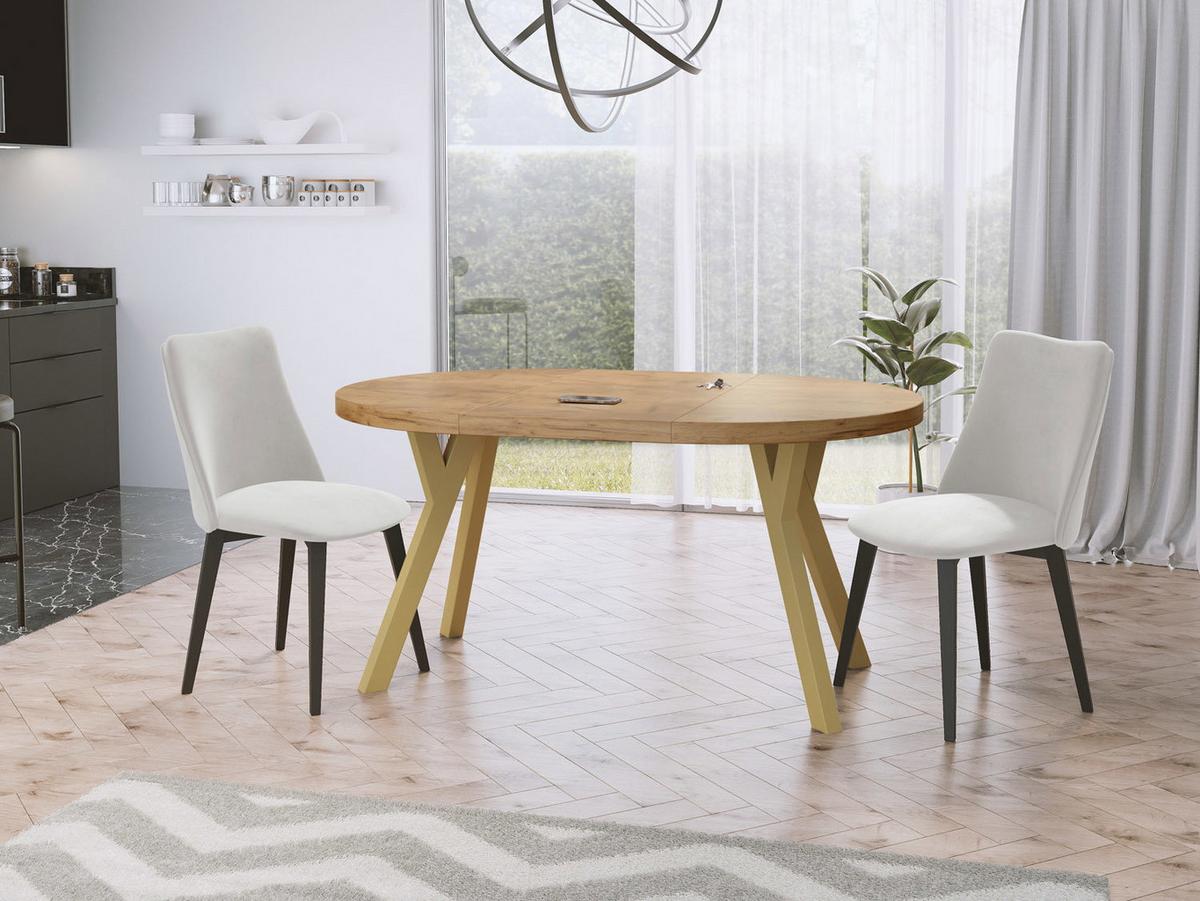 ESSTISCH Mateo runder ausziehbarer, Wotan Eiche 100-150/100/76 cm - Eiche Wotan/Goldfarben, Holz/Holzwerkstoff (100/150/76cm) - WFL GROUP