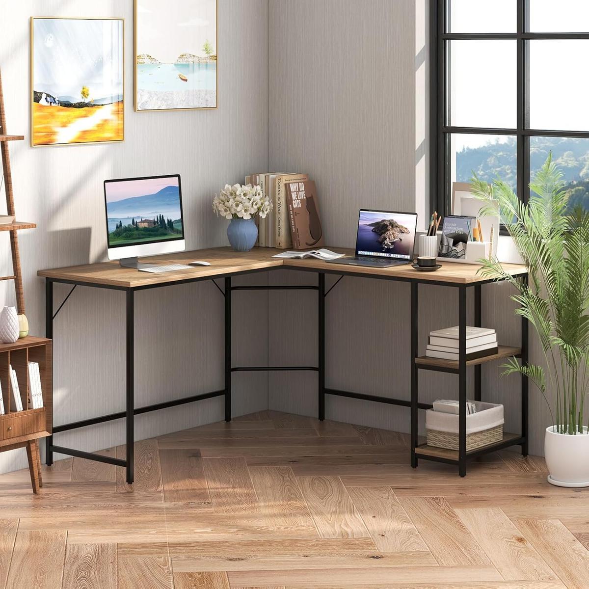 COMPUTERTISCH Natur - Naturfarben, Holzwerkstoff (138/138/75cm) - COSTWAY