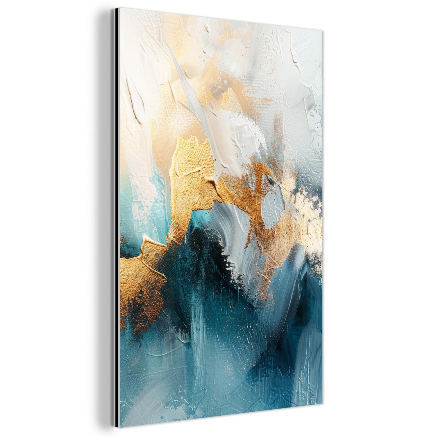 METALLBILD Abstrakt - Kunst - Gold - Blau Deko Wohnzimmer 60x90 cm - Petrol, Metall (60/90cm) - MuchoWow