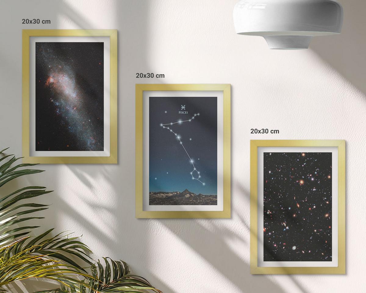 BILDER SET 3er Set - 20x30 cm Goldrahmen - Die kosmischen Landschaften der Fische-Galaxie - Goldfarben, Kunststoff (20/30cm) - TULUP