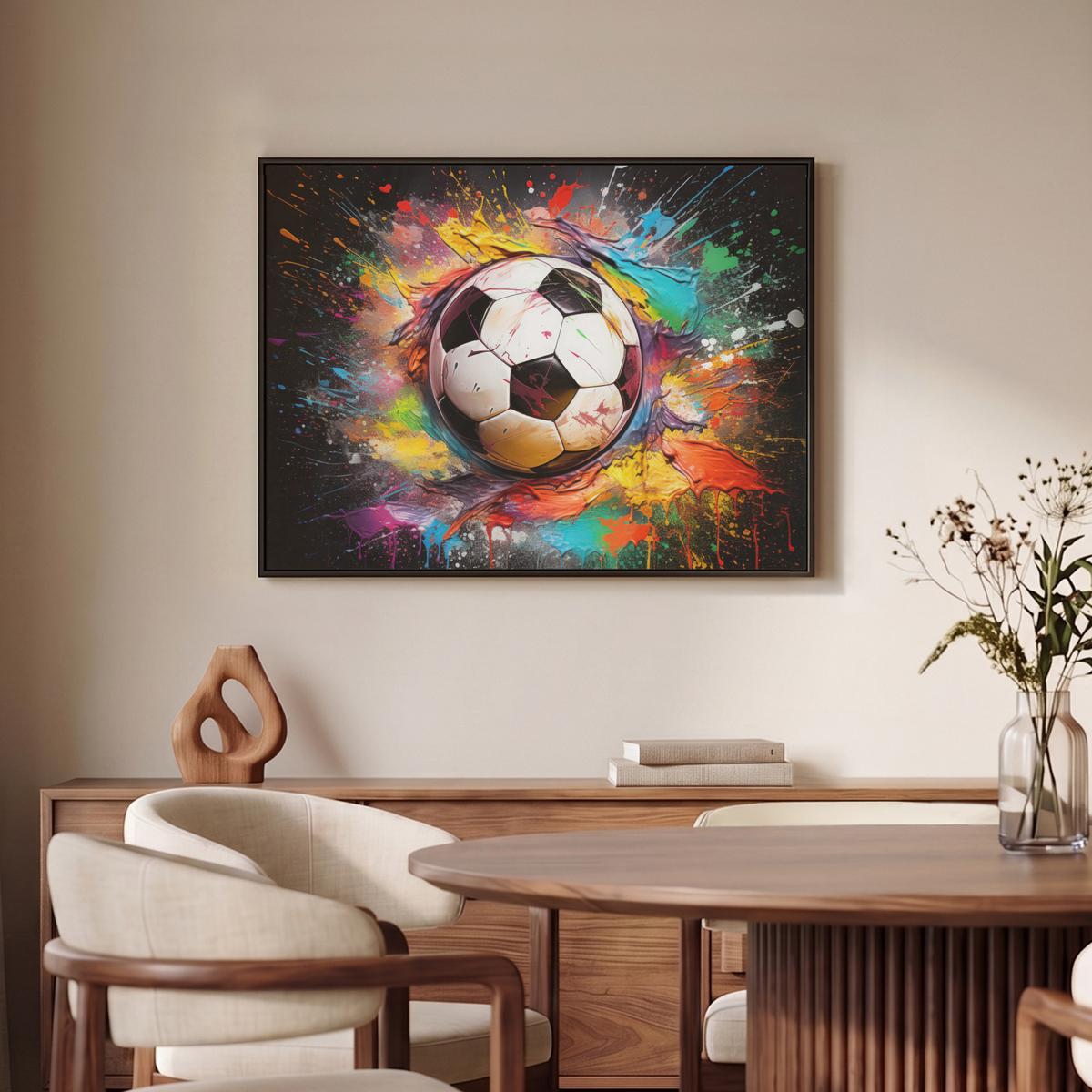 LEINWAND Bilder mit Rahmen - Fußball - Farbe - Farben - Schwarz - Weiß - 70x50 - Weiß, Textil (70/50cm) - MuchoWow