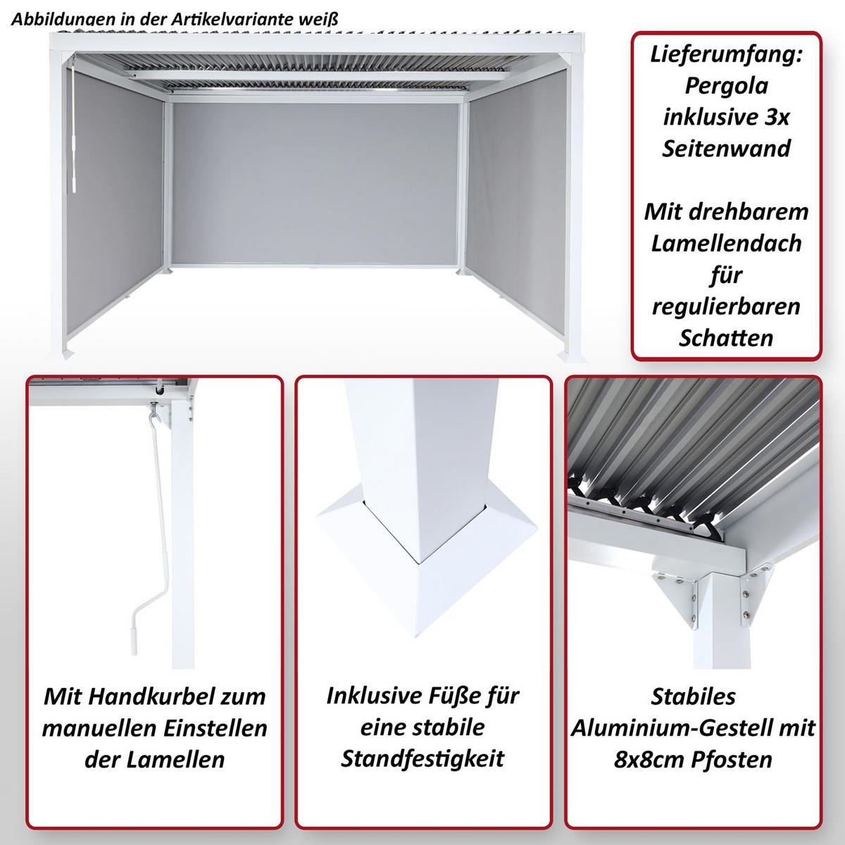 ALU PERGOLA MIT SEITENWAND Weiß - Weiß, Metall (368/224/306cm) - MCW