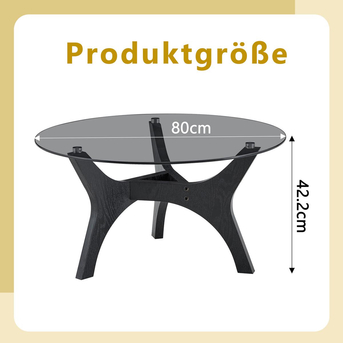 COUCHTISCH rund (Ø 80cm) aus schwarzem Holz und bernsteinfarbenem Glas - Schwarz, Glas (80/80/42.2cm) - Urban Meuble