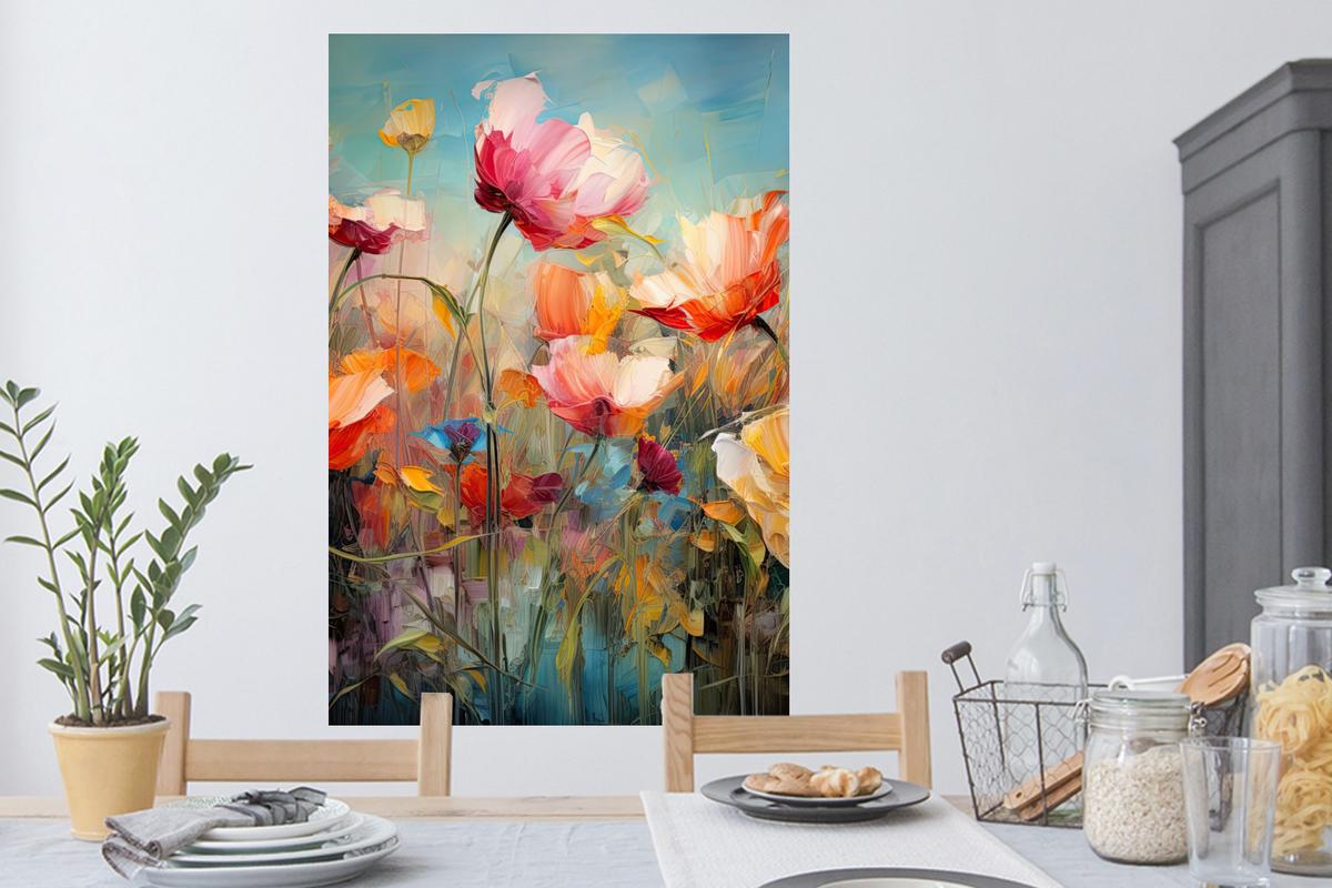 WANDTATTOO Blumen - Aquarell - Kunst - Botanisch - Natur Wandaufkleber 80x120 cm - Orange, Kunststoff (80/120/0.1cm) - MuchoWow