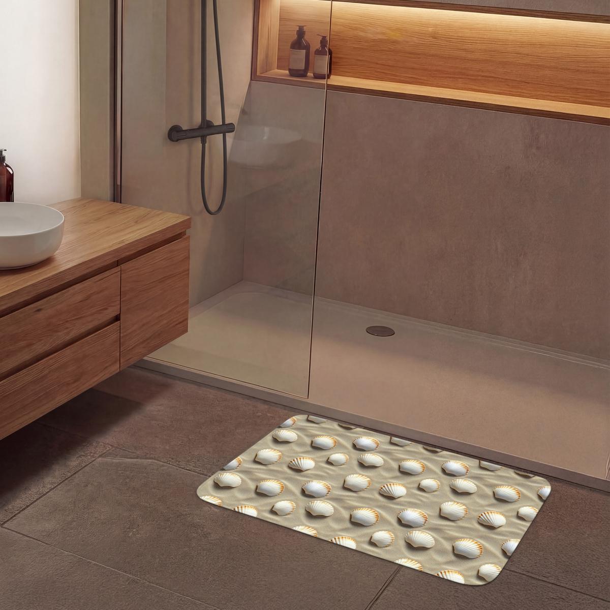 BADEMATTE Muscheln - Sand - Maritim 90x60 cm - Sandfarben, Textil (90/60cm) - OnlyWow