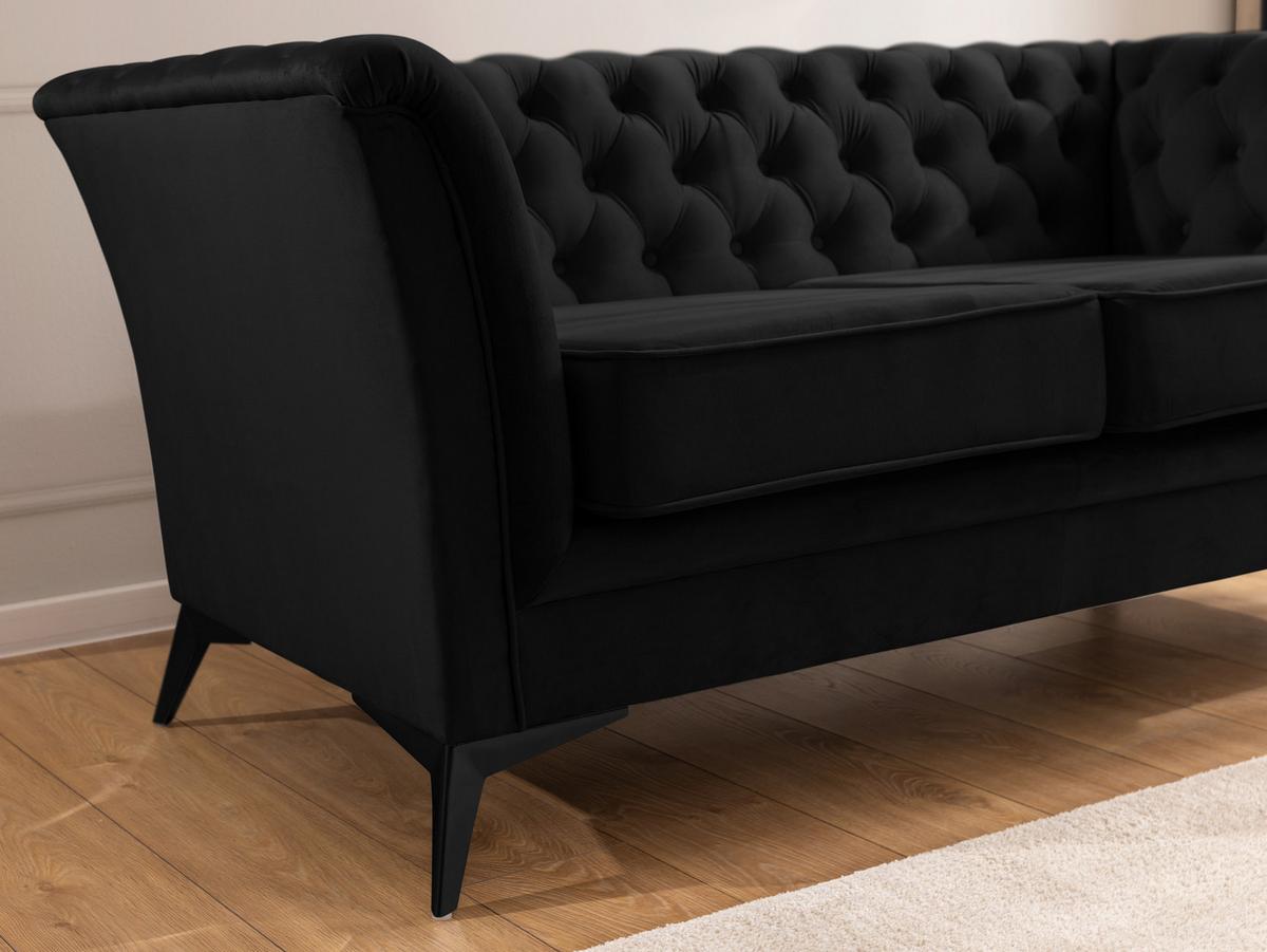 CHESTERFIELD-SOFA 3-sitzer Whitby Schwarz Samt mit schwarzen Füßen - Schwarz, Holz/Textil (237/78/82cm) - S-Style Möbel