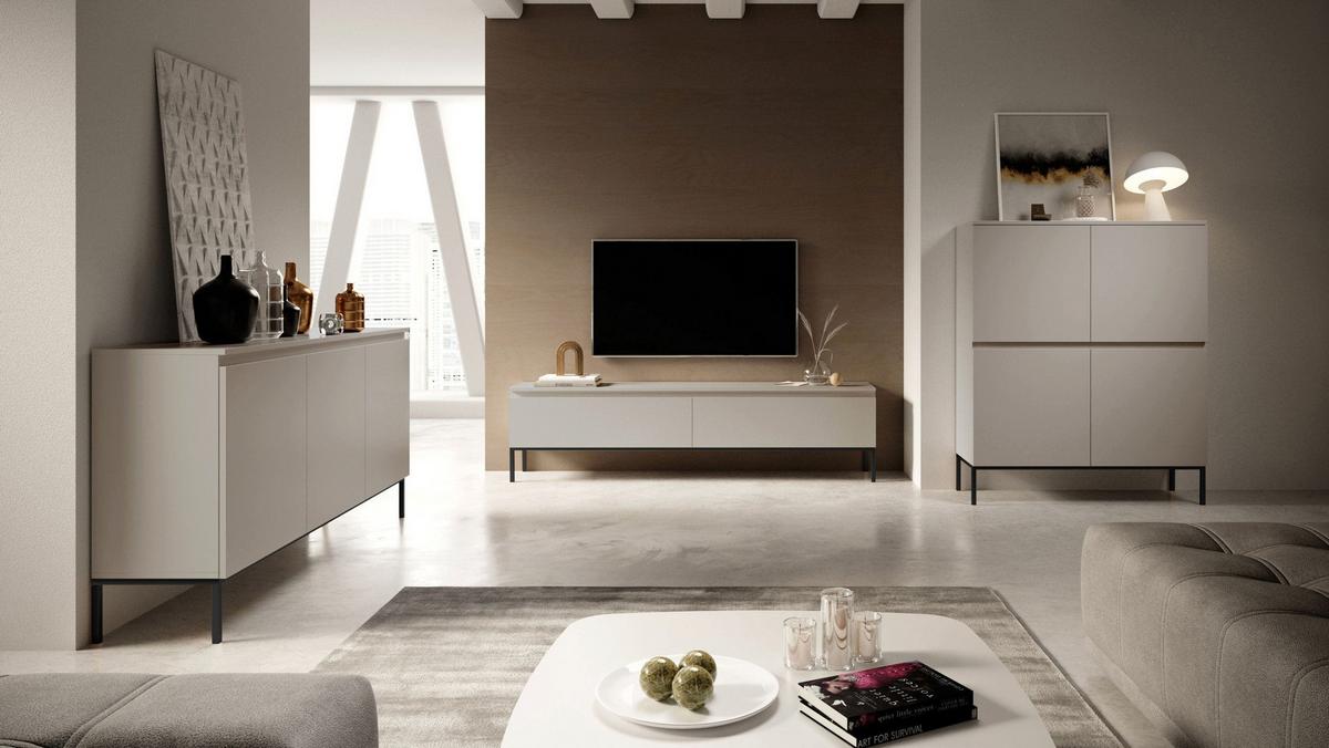 HIGHBOARD Bemmi Beige mit schwarzen Beinen 4-türig 100 cm - Beige/Schwarz, Holzwerkstoff/Metall (100/120.5/35cm) - Selsey