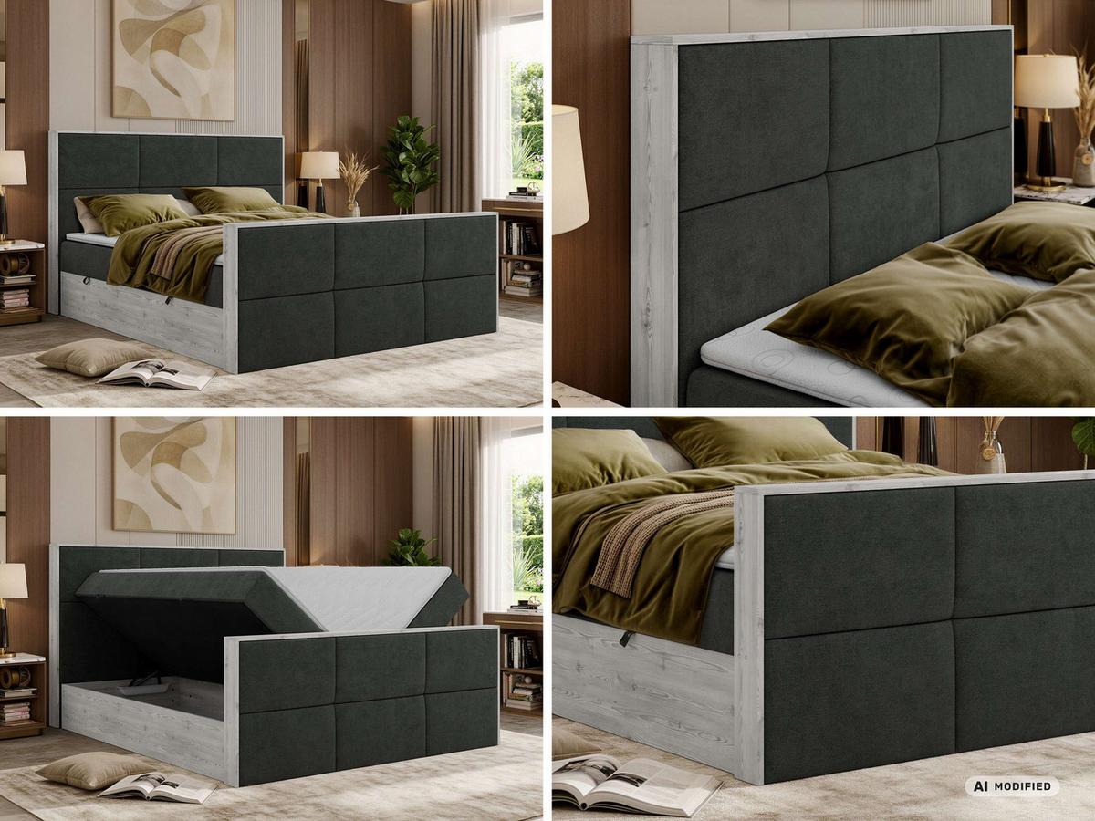 BOXBETT DELNOR DUO 140/200 - Dunkelgrau Stukture - Topper Visco - H4 - Dunkelgrau/Schwarz, Kunststoff/Textil (140/200cm) - MKS