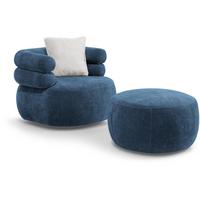 RELAXSESSELSET Nano, Set Drehsessel mit runder Form mit Hocker, Dunkelblau - Dunkelblau, Textil (95/75/95cm) - Beautysofa