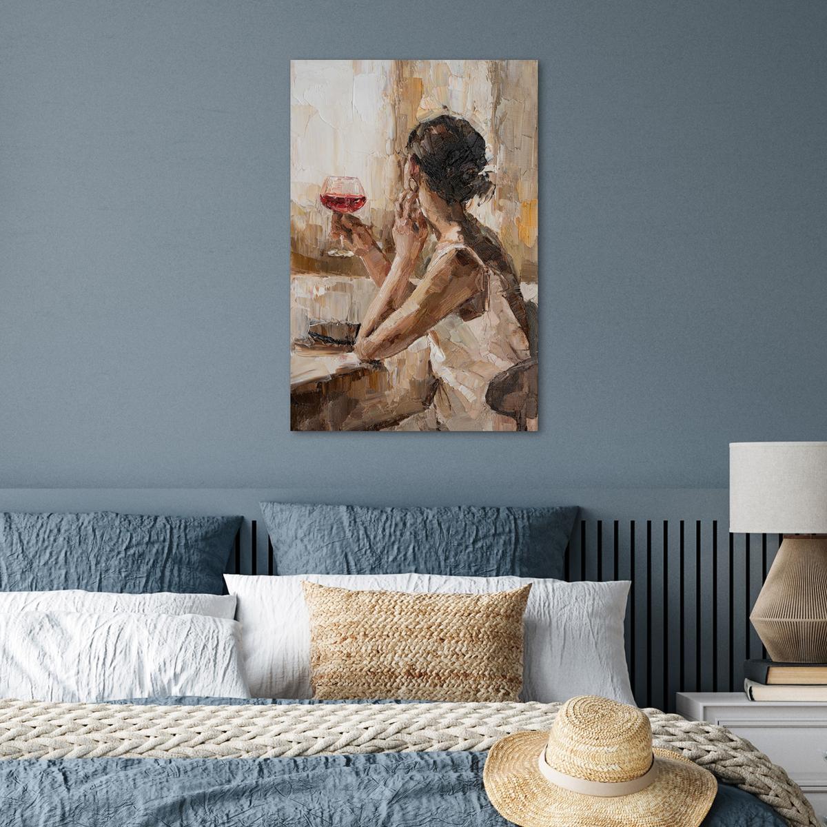 POSTER Ölgemälde - Frau - Wein Wanddeko 40x60 cm - Hellbraun, Papier (40/60/0.1cm) - MuchoWow