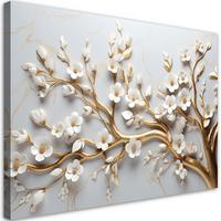 BILD Blattgoldbaum 3D 100x70cm - Weiß, Textil (100/70cm) - Feeby