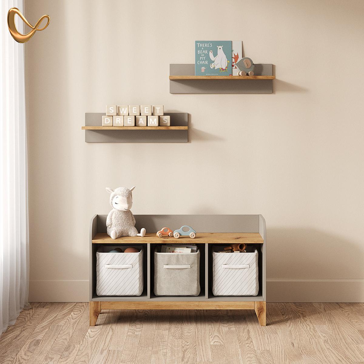 KINDERSITZBANK Mailo Cashmere/Artisan 107.2 x 63.8 cm XL mit 3 Schubladen - Kaschmir/Eiche Artisan, Holzwerkstoff (107.2/63.8/30.6cm) - Livinity®