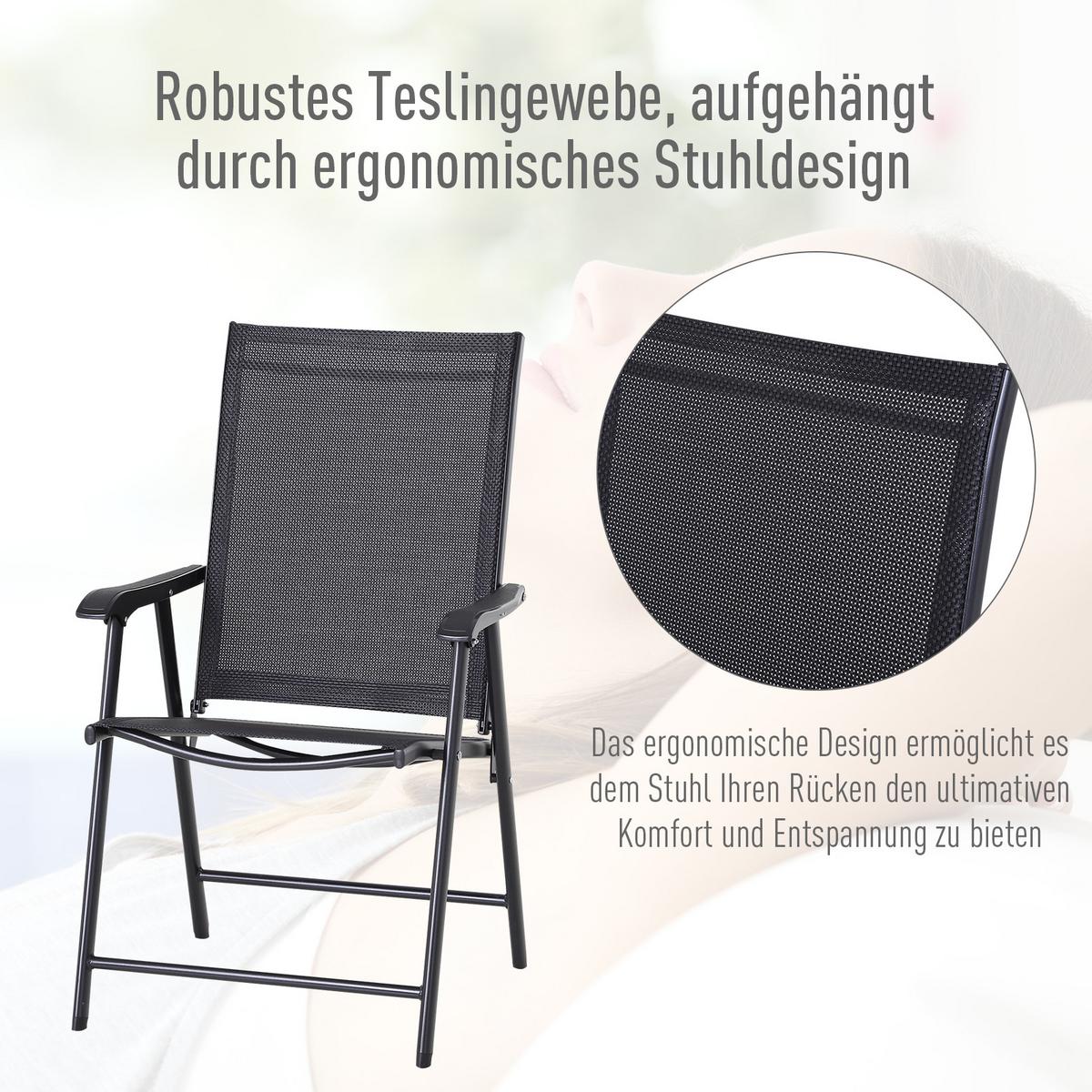 KLAPPSTUHL mit Armlehne 2er-Set Campingstuhl Angelstuhl Metall Schwarz - Schwarz, Metall (64/94/58cm) - Outsunny