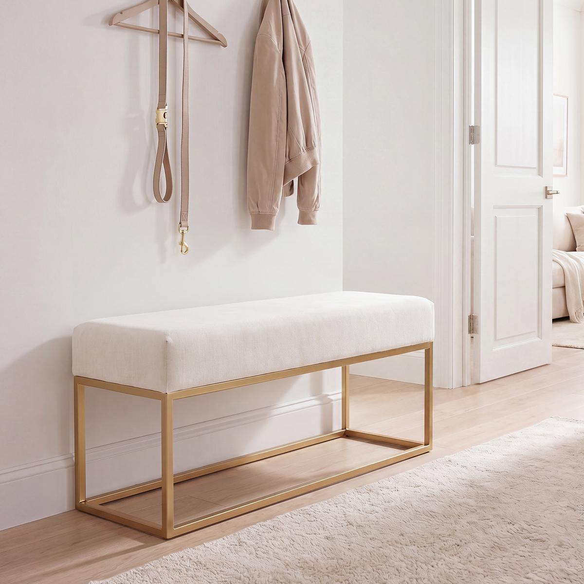 POLSTERBANK STELLA 100 cm Metallgestell, Gold / Creme - Creme, Textil/Metall (100/44/30cm) - Idohome