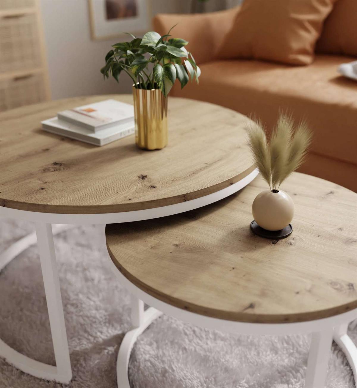 COUCHTISCH CIRI 2-in-1 Eichenholz Artisan - Weiß, Holzwerkstoff (70/70/48cm) - Lookway