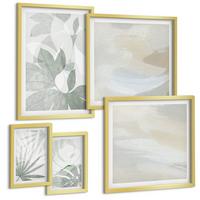 BILDER SET 5er Set - 50x50 cm & 20x30 cm & 40x60 cm Goldrahmen - Die Blätter der Pflanzen sind grünlich-grau. - Goldfarben, Kunststoff (40/60cm) - TULUP