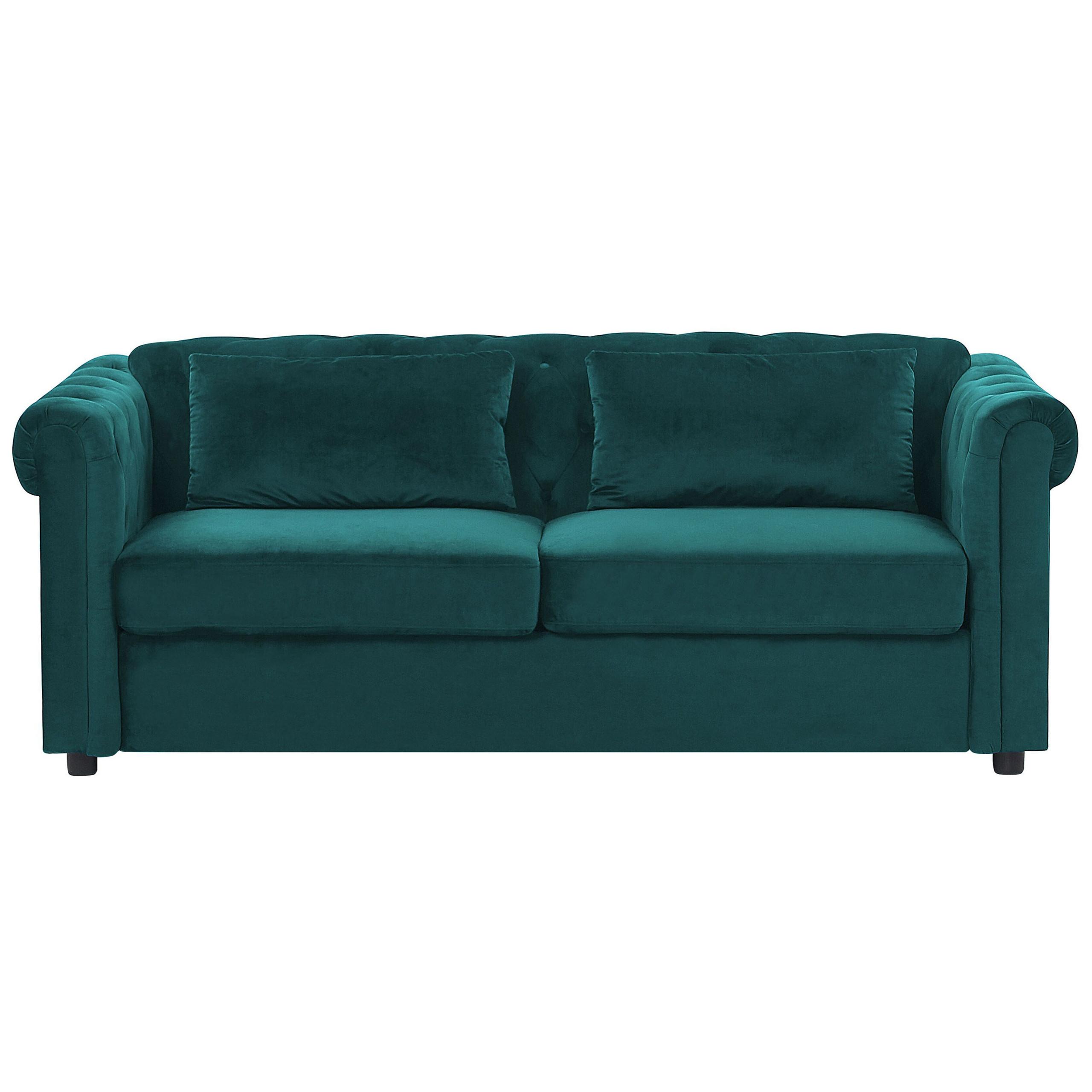 3-SITZER-SCHLAFSOFA Samtstoff Dunkelgrün Chesterfield - Hellgrün, Textil (200/75/90cm) - Beliani