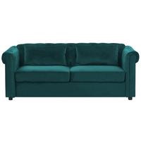 3-SITZER-SCHLAFSOFA Samtstoff Dunkelgrün Chesterfield - Hellgrün, Textil (200/75/90cm) - Beliani