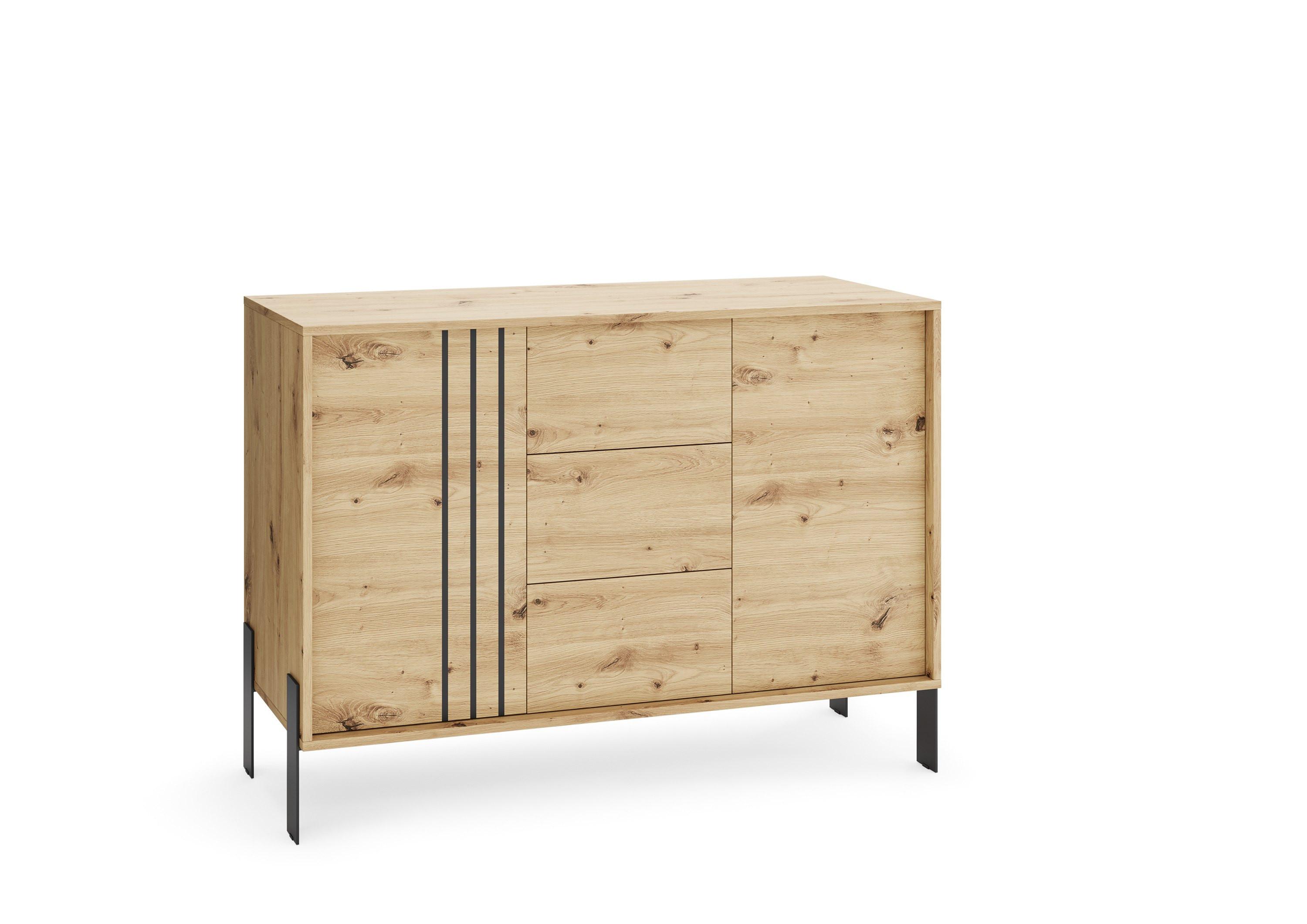 KOMMODE VALOZA 120/87/40cm mit 3 Schubladen 2 Türen Eiche Artisan - Eiche Artisan, Holzwerkstoff (120/87/40cm) - MASSENO
