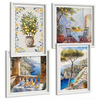 BILDER SET 4er Set - 50x50 cm & 40x60 cm Weißer Rahmen - Gemälde von Zitronenbäumen - Weiß, Kunststoff (50/50cm) - TULUP