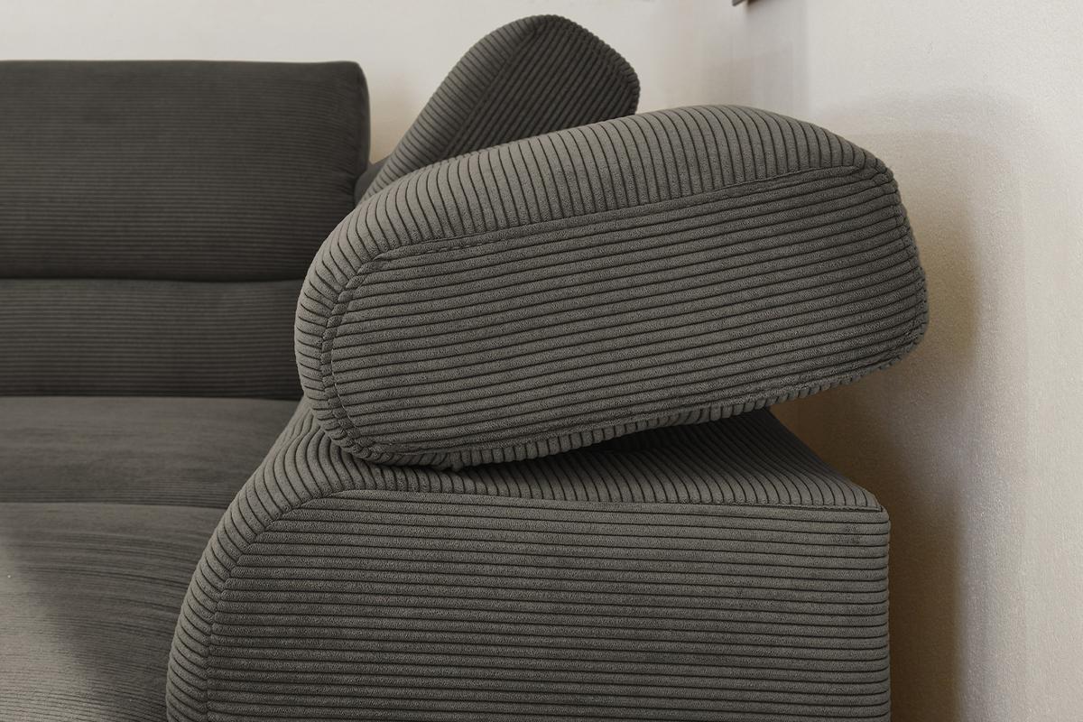 ECKSOFA MIT MOTORISCHEM SITZVORZUG DELIA Anthrazit Cord Relaxfunktion - Anthrazit/Schwarz, Textil/Metall (276/219cm) - KAWOLA