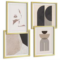 BILDER SET 4er Set - 50x50 cm & 40x60 cm Goldrahmen - Abstrakte weiß-braune Muster - Goldfarben, Kunststoff (50/50cm) - TULUP