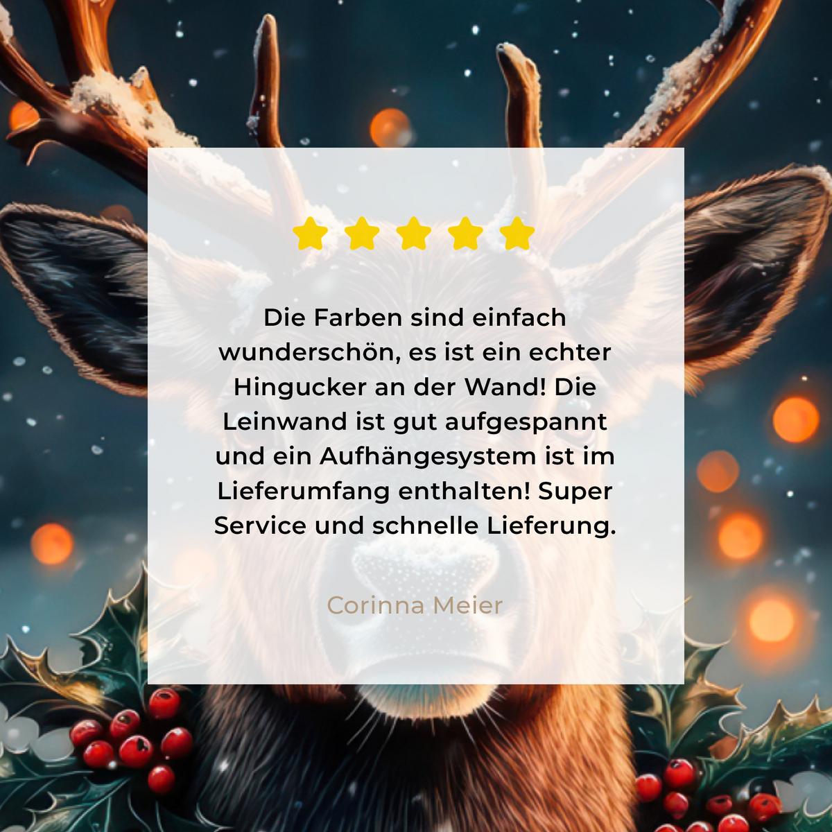 LEINWANDBILD Hirsch - Weihnachten - Winter - Schnee - Weihnachtskranz Wandbild 40x30 cm - Dunkelbraun, Textil (40/30cm) - MuchoWow
